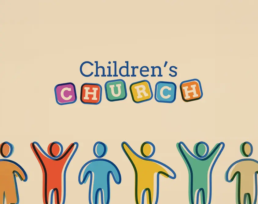 Kids of Life illustration — “Children’s Church” lettering above a row of colourful children figures.