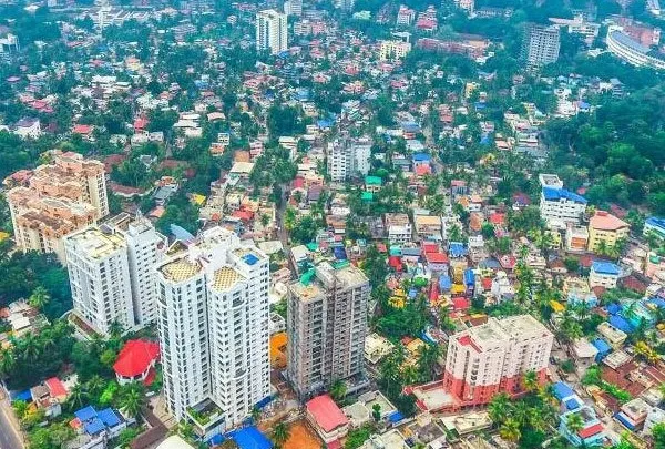 Aerial view of Thiruvananthapuram city, Kerala.